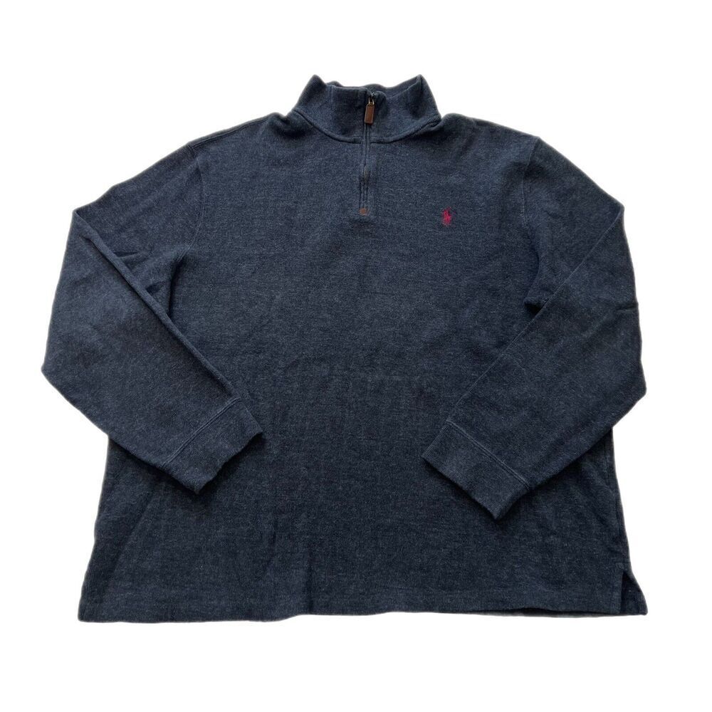 Polo Ralph Lauren Mens 2XL Quarter Zip Charcoal Pullover Sweater 100% Cotton